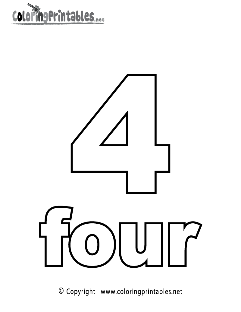 Number Four Coloring Page A Free Math Coloring Printable