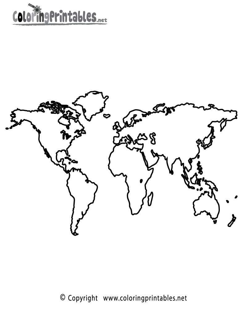 World Map Coloring Page Printable 